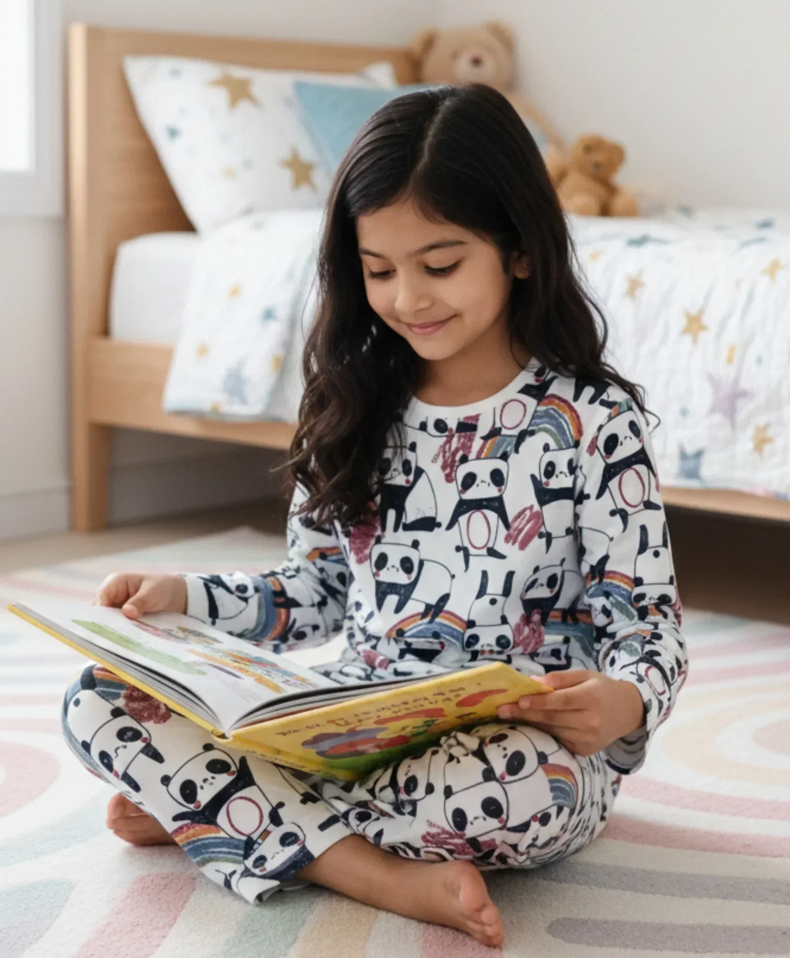 PANDA LONG SLEEVES GIRLS PYJAMA SET - WHITE - Image 5