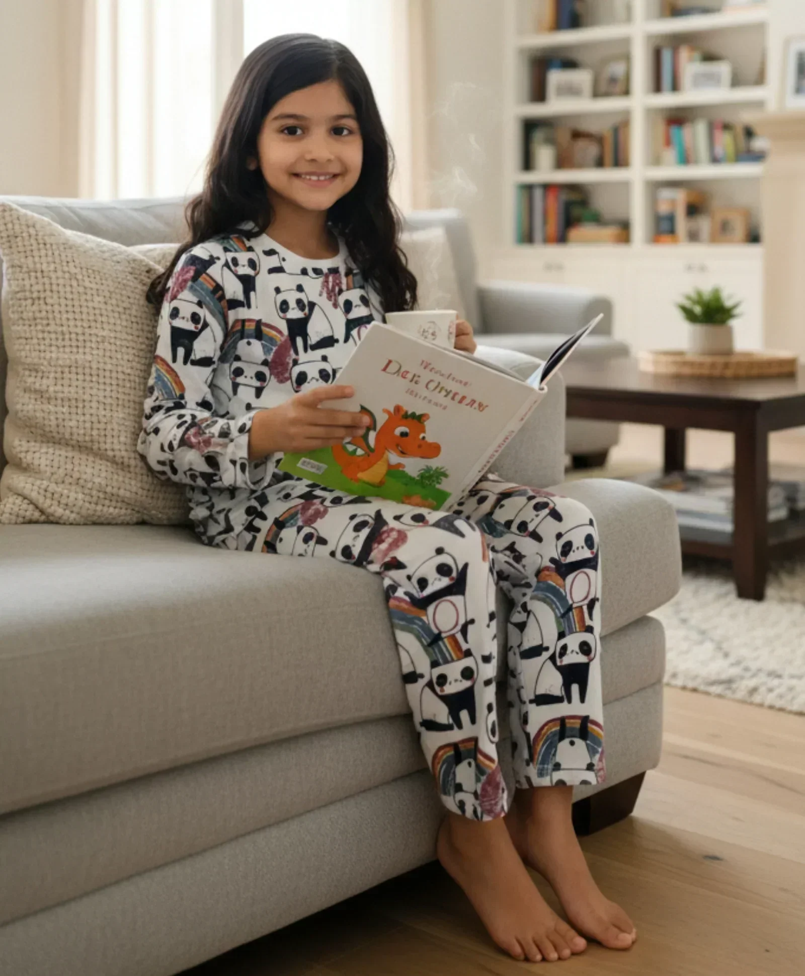 PANDA LONG SLEEVES GIRLS PYJAMA SET - WHITE - Image 6
