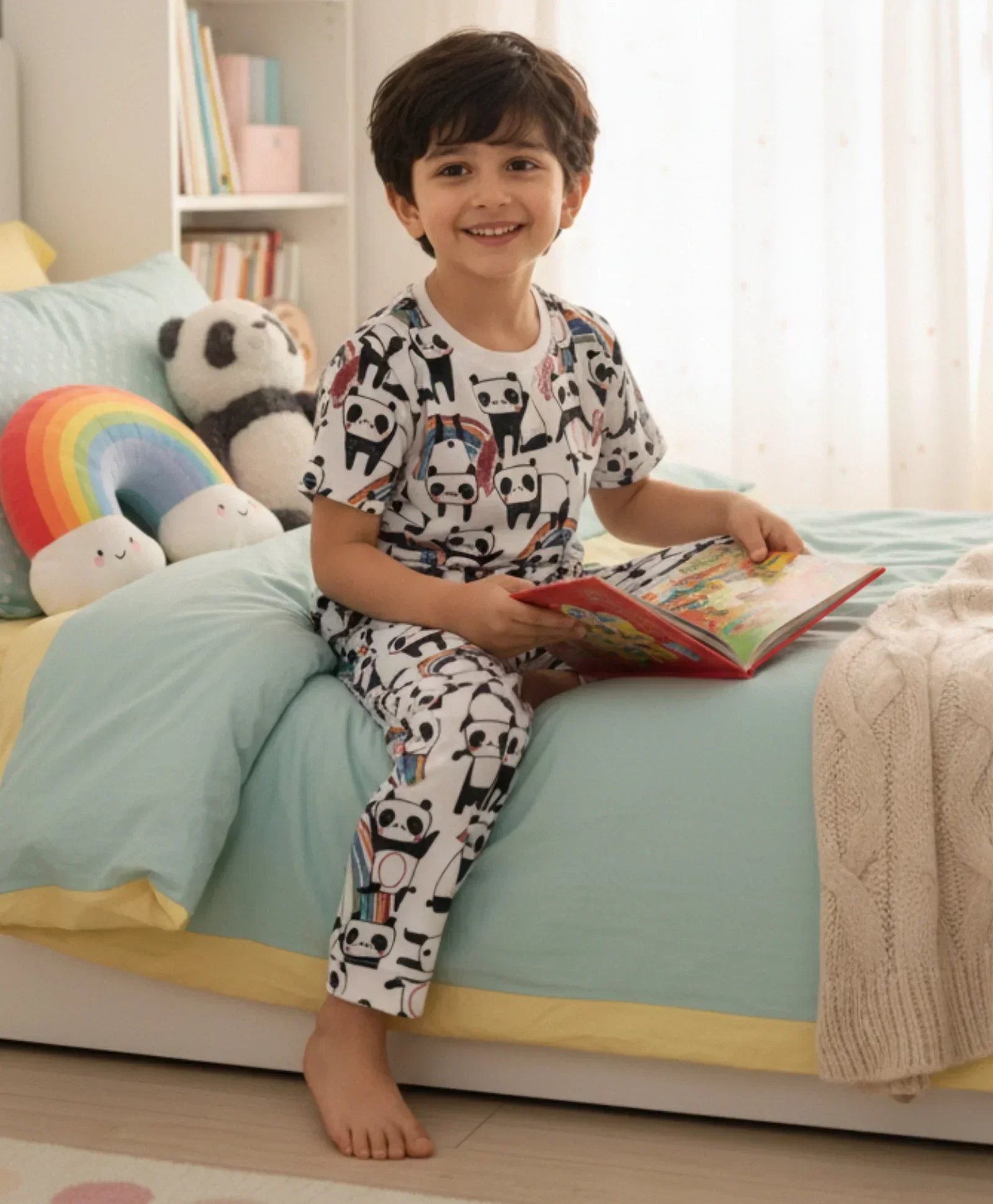 PANDA SHORT SLEEVE PYJAMA SET - WHITE - Image 6