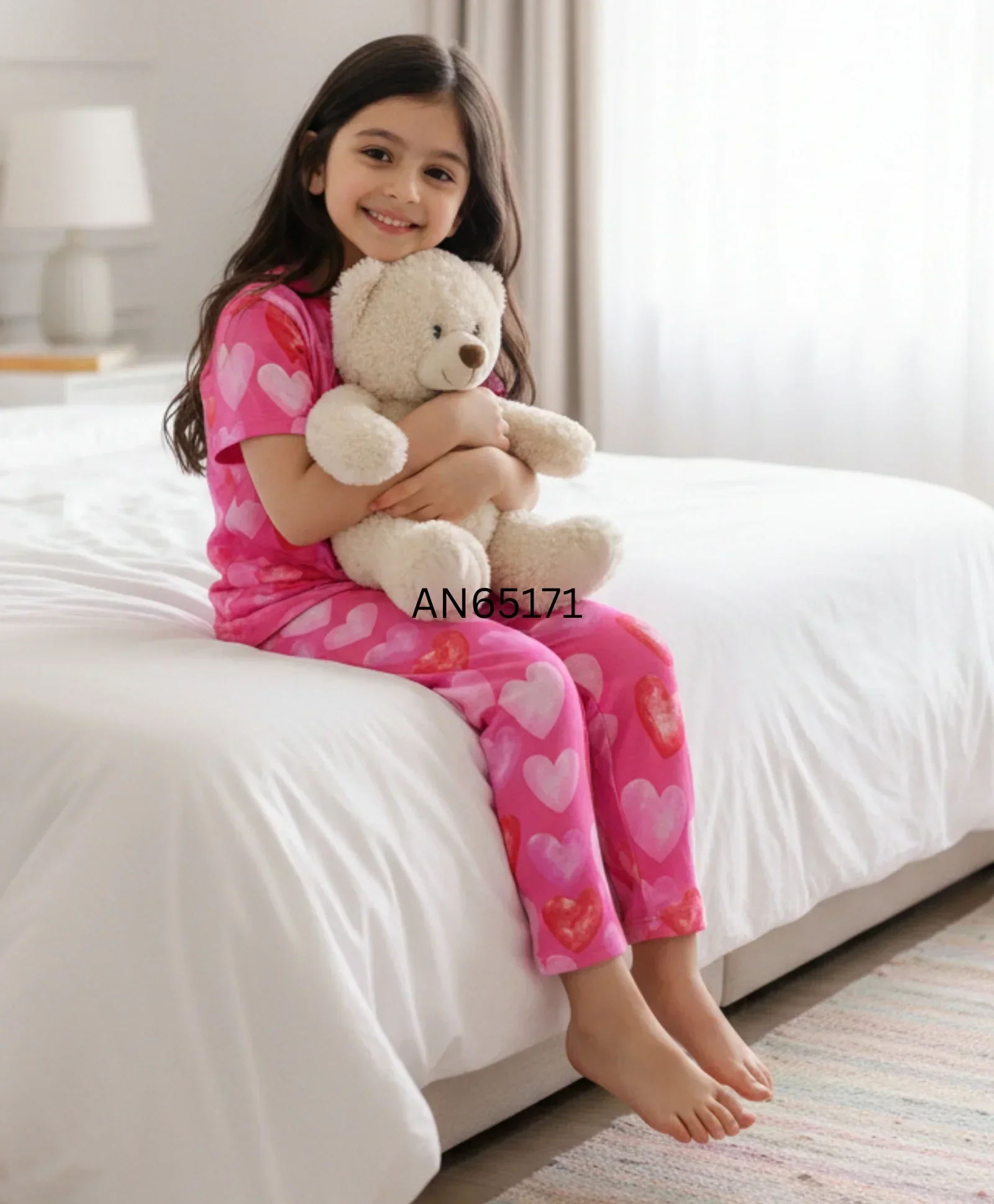 PINK HEARTS SHORT SLEEVE PYJAMA SET - PINK - Image 5