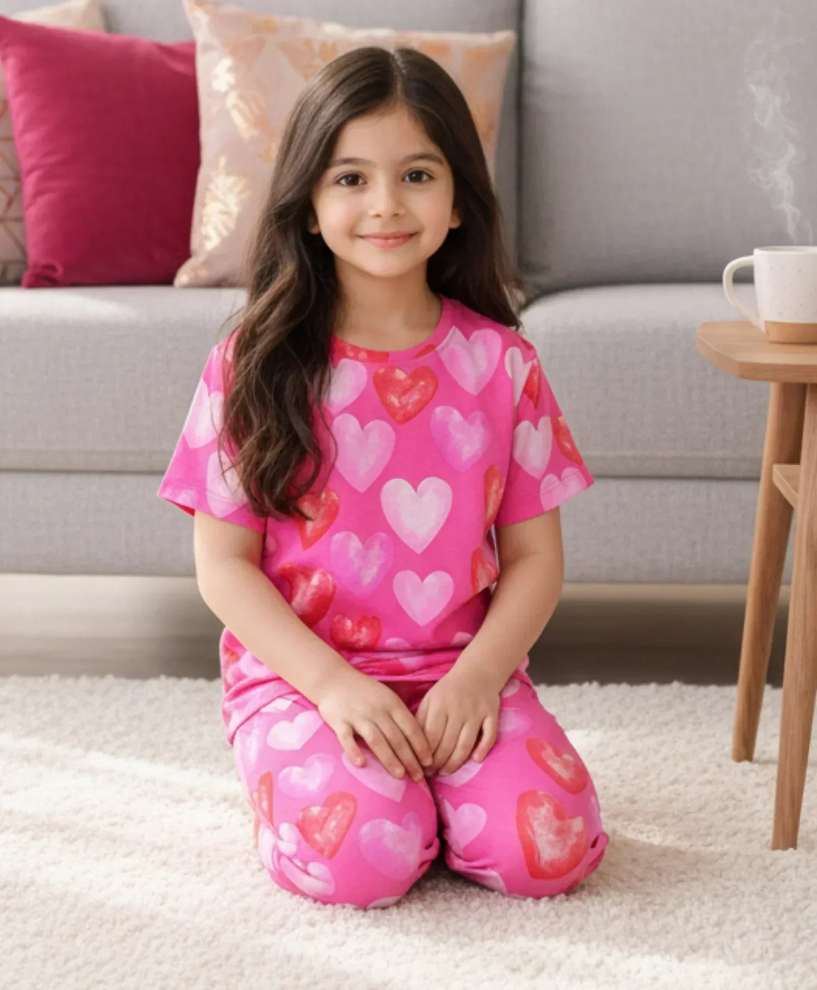 PINK HEARTS SHORT SLEEVE PYJAMA SET - PINK - Image 6
