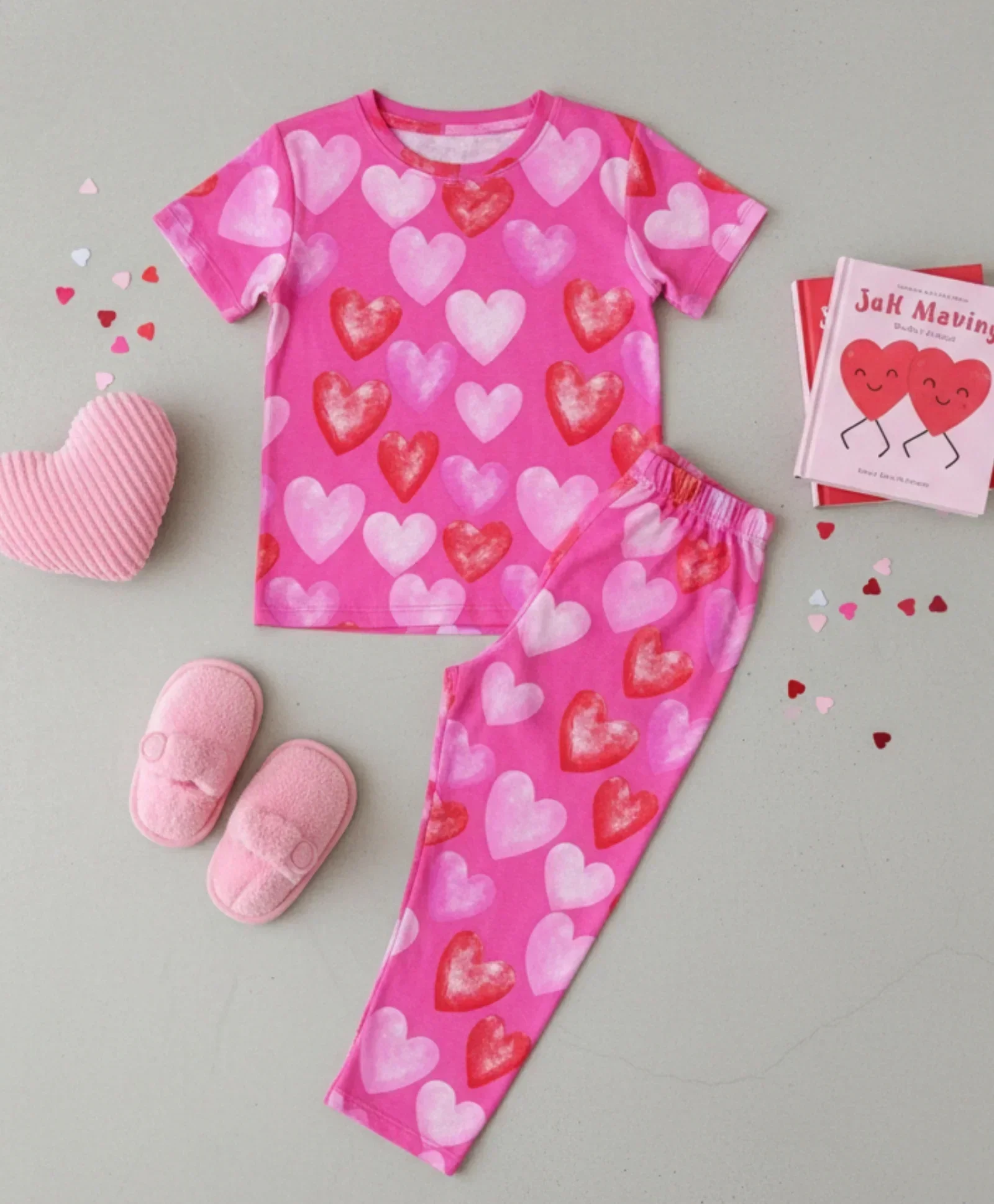 PINK HEARTS SHORT SLEEVE PYJAMA SET - PINK - Image 7