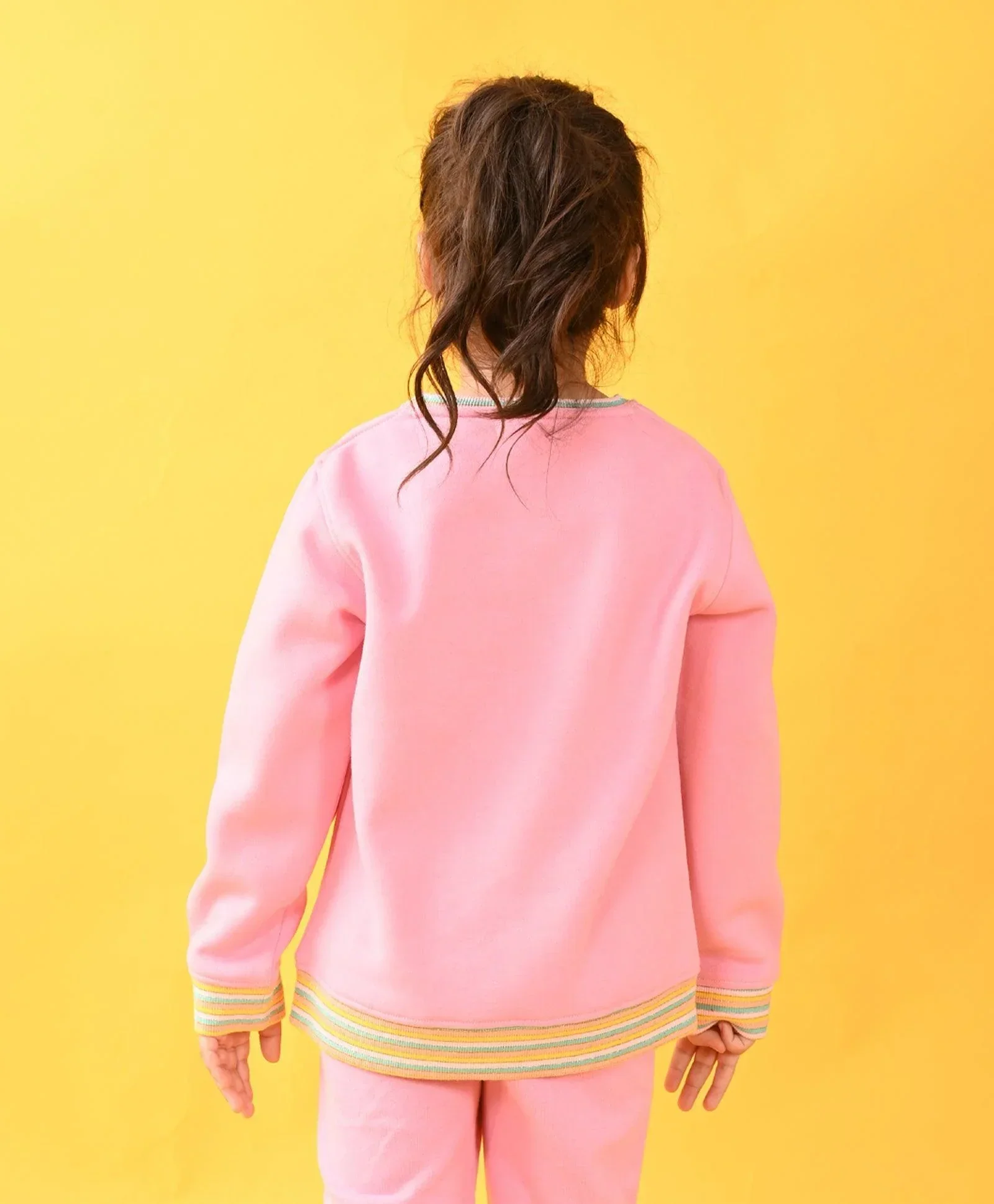 PINK SUNSHINE MULTICOLORED RIB FLEECE SWEATSHIRT - PINK - Image 3