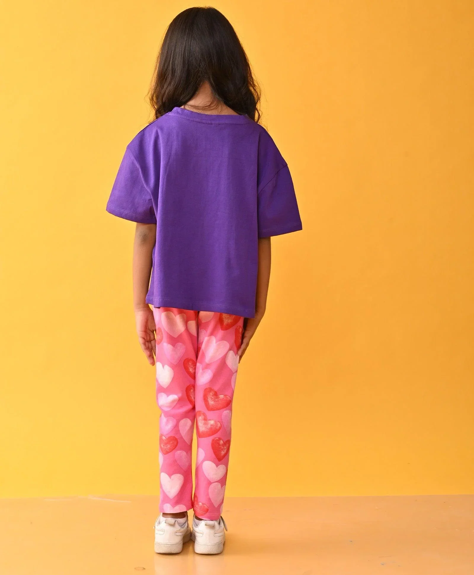 PURPLE SUMMER TSHIRT HEART PINK LEGGINGS SET - PURPLE /PINK - Image 4