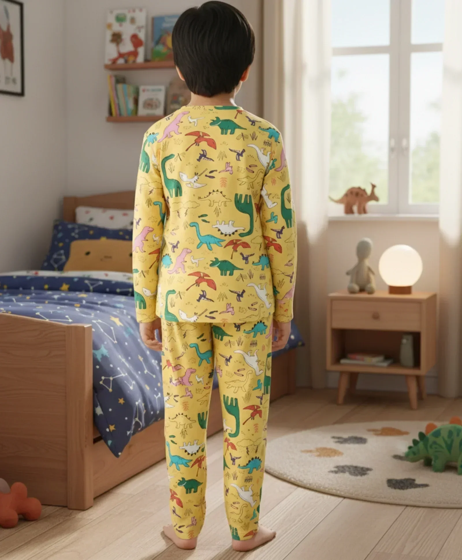 RAINING DINOSAUR LONG SLEEVES PYJAMA SET - YELLOW - Image 3