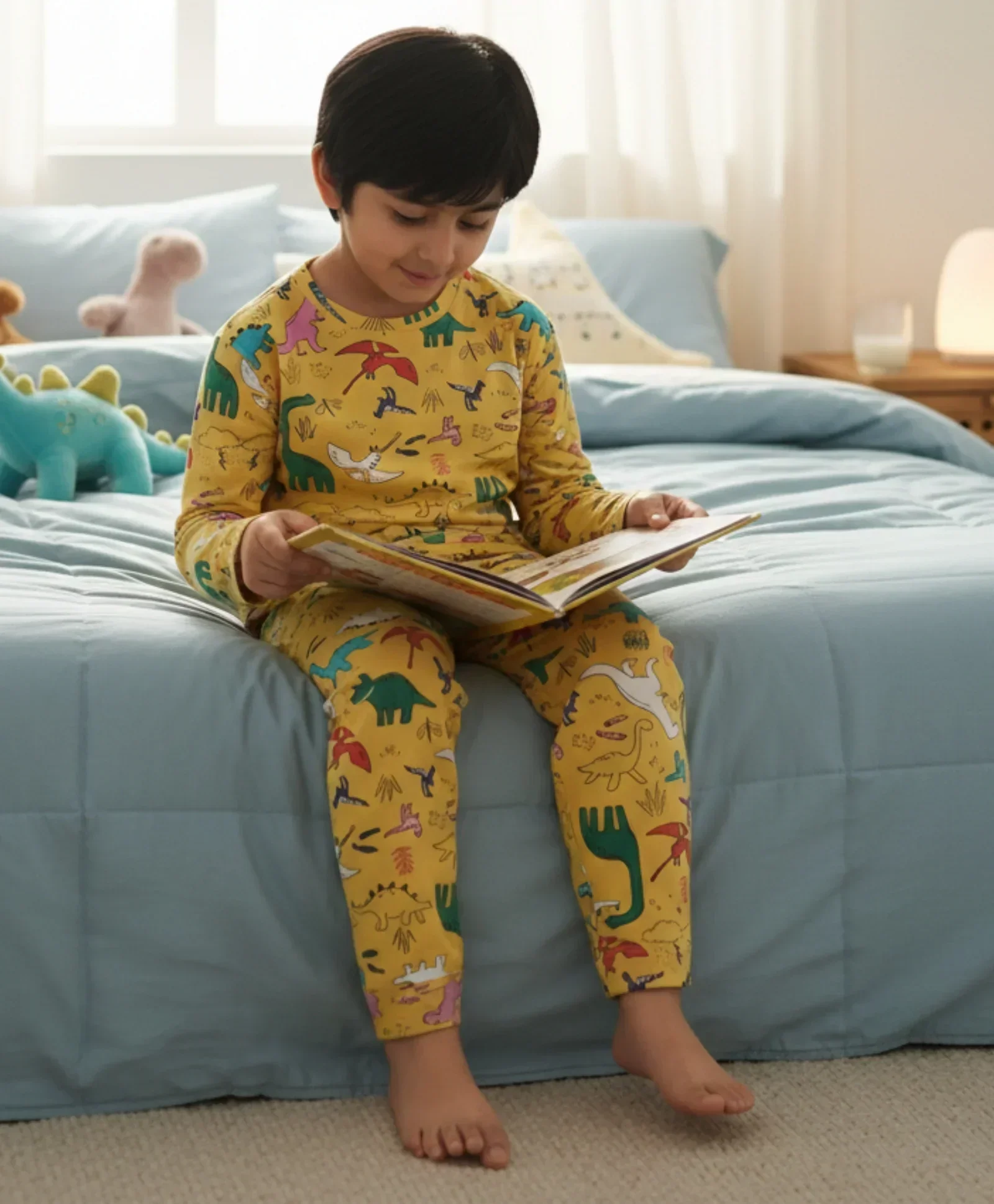 RAINING DINOSAUR LONG SLEEVES PYJAMA SET - YELLOW - Image 5