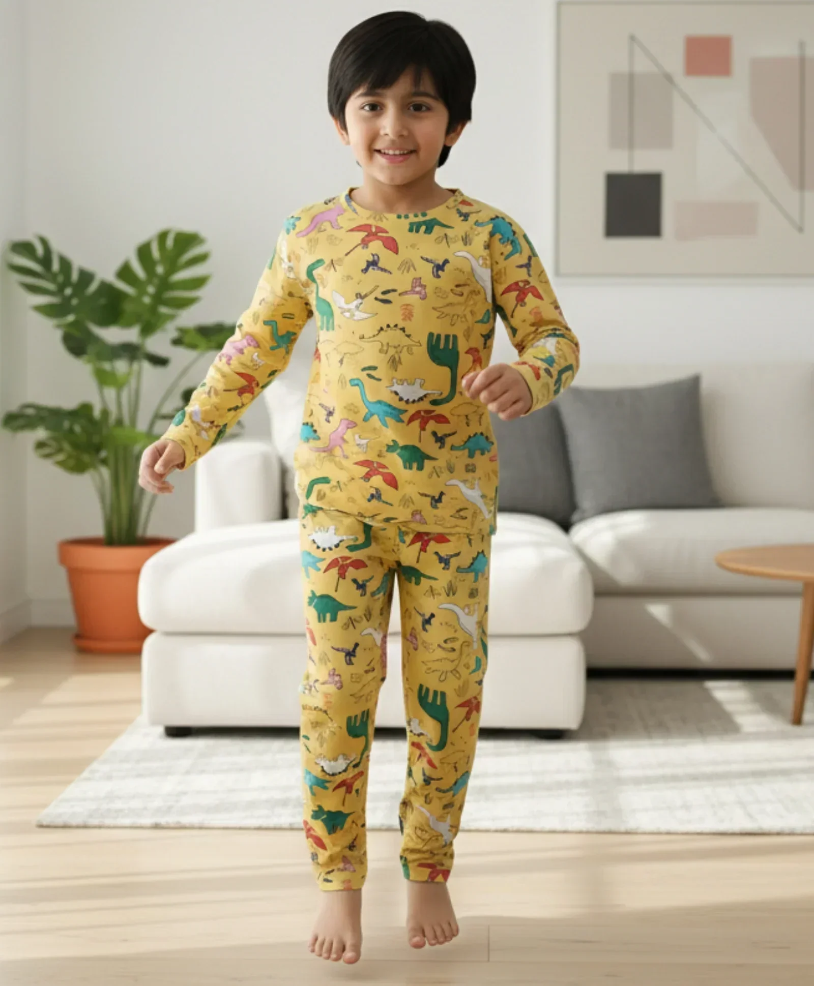 RAINING DINOSAUR LONG SLEEVES PYJAMA SET - YELLOW - Image 6
