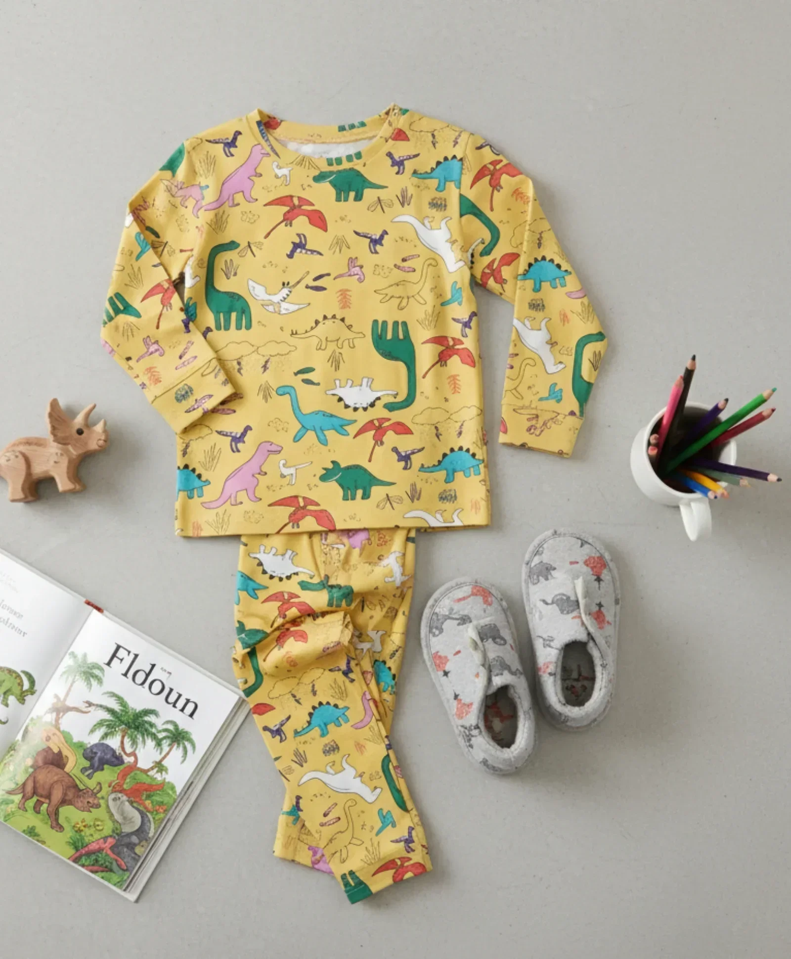 RAINING DINOSAUR LONG SLEEVES PYJAMA SET - YELLOW - Image 7