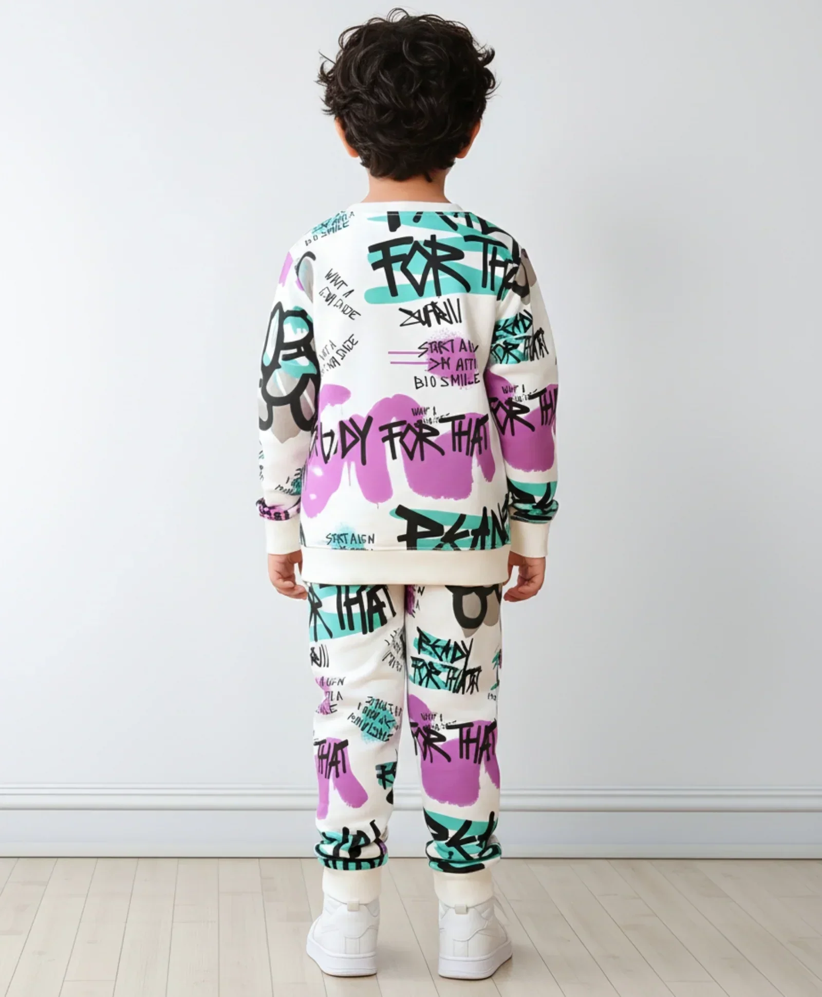 READY FOR THAT ROUND NECK BOYS FLEECE SWEATSHIRT JOGGER SET - WHITE - Image 6