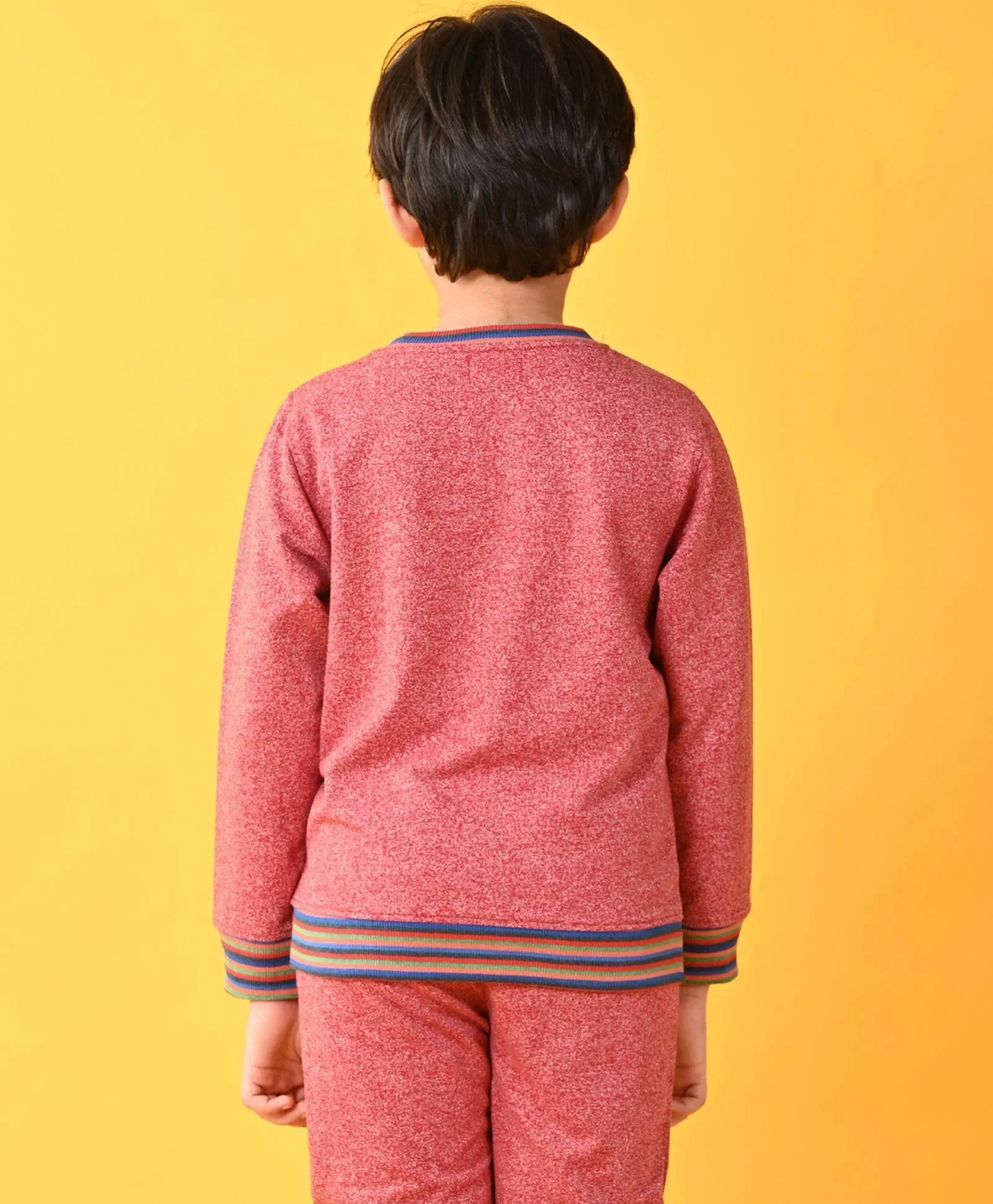 RED SPACE DYED RIBBED FLEECE SWEATSHIRT - RED - Image 3