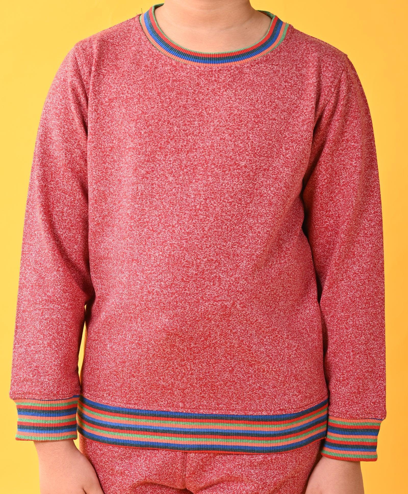 RED SPACE DYED RIBBED FLEECE SWEATSHIRT - RED - Image 4