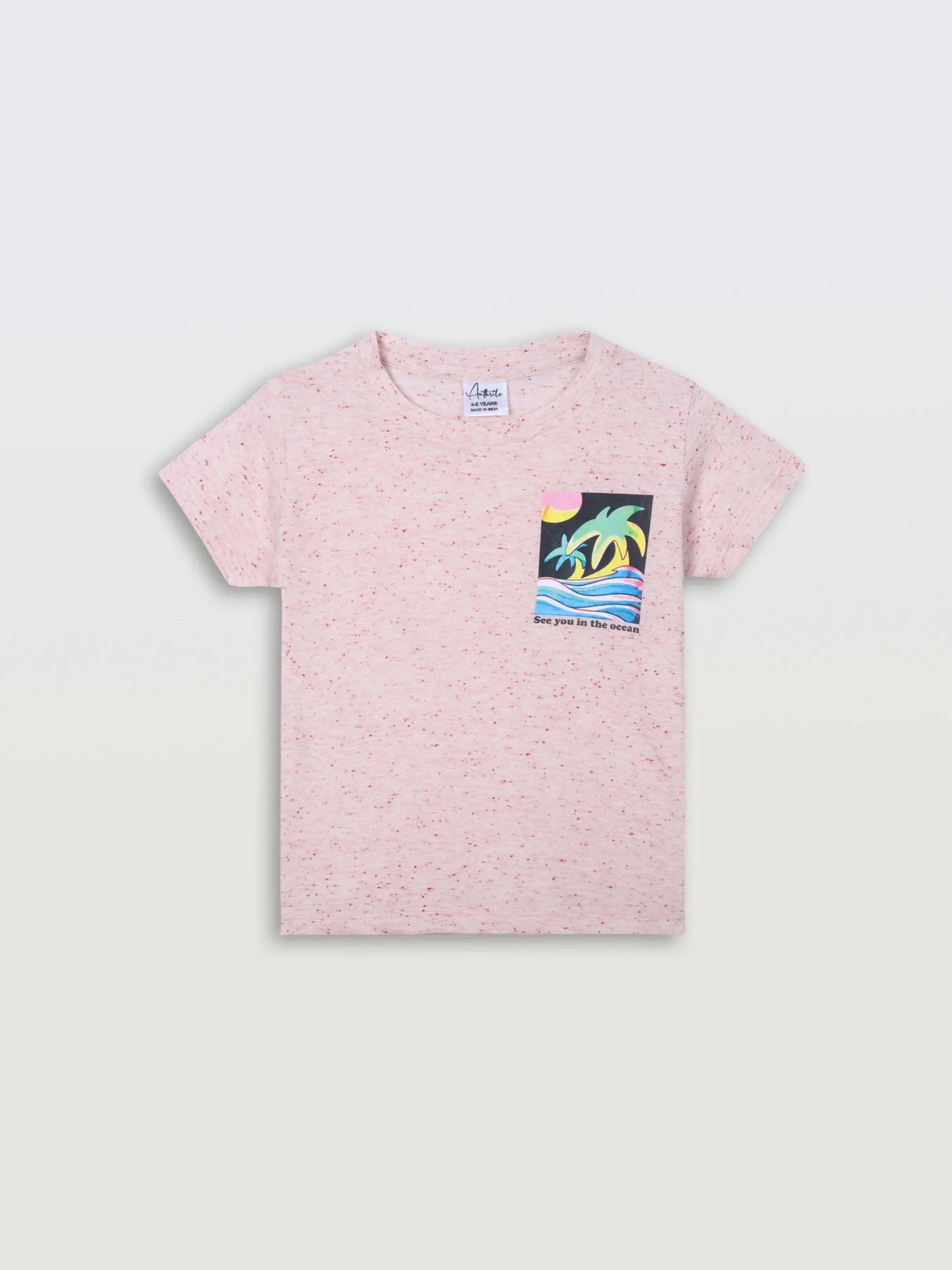 SEA OCEAN MELANGE SHORT SLEEVE BOYS T-SHIRT - PINK - Image 3