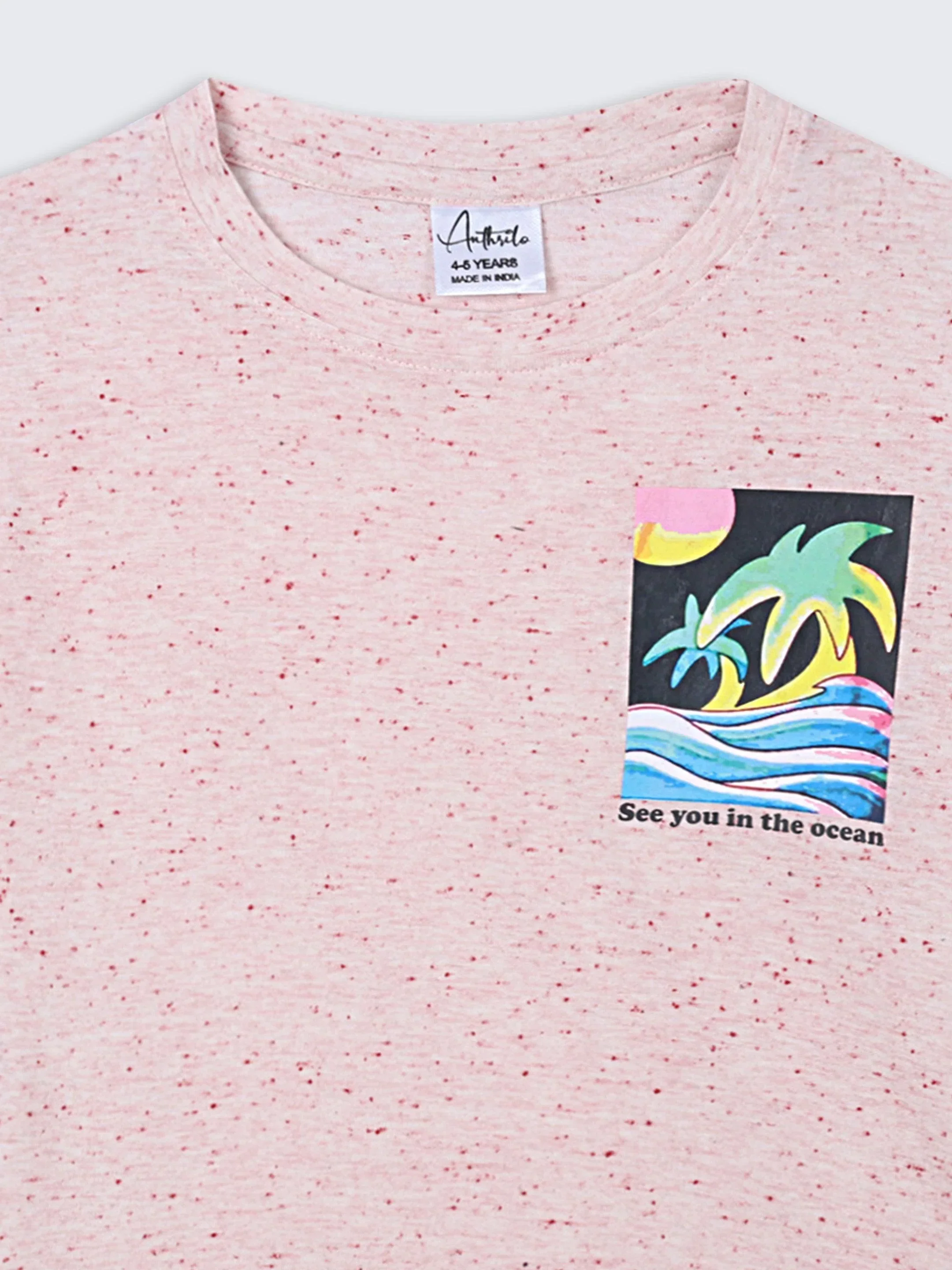 SEA OCEAN MELANGE SHORT SLEEVE BOYS T-SHIRT - PINK - Image 4