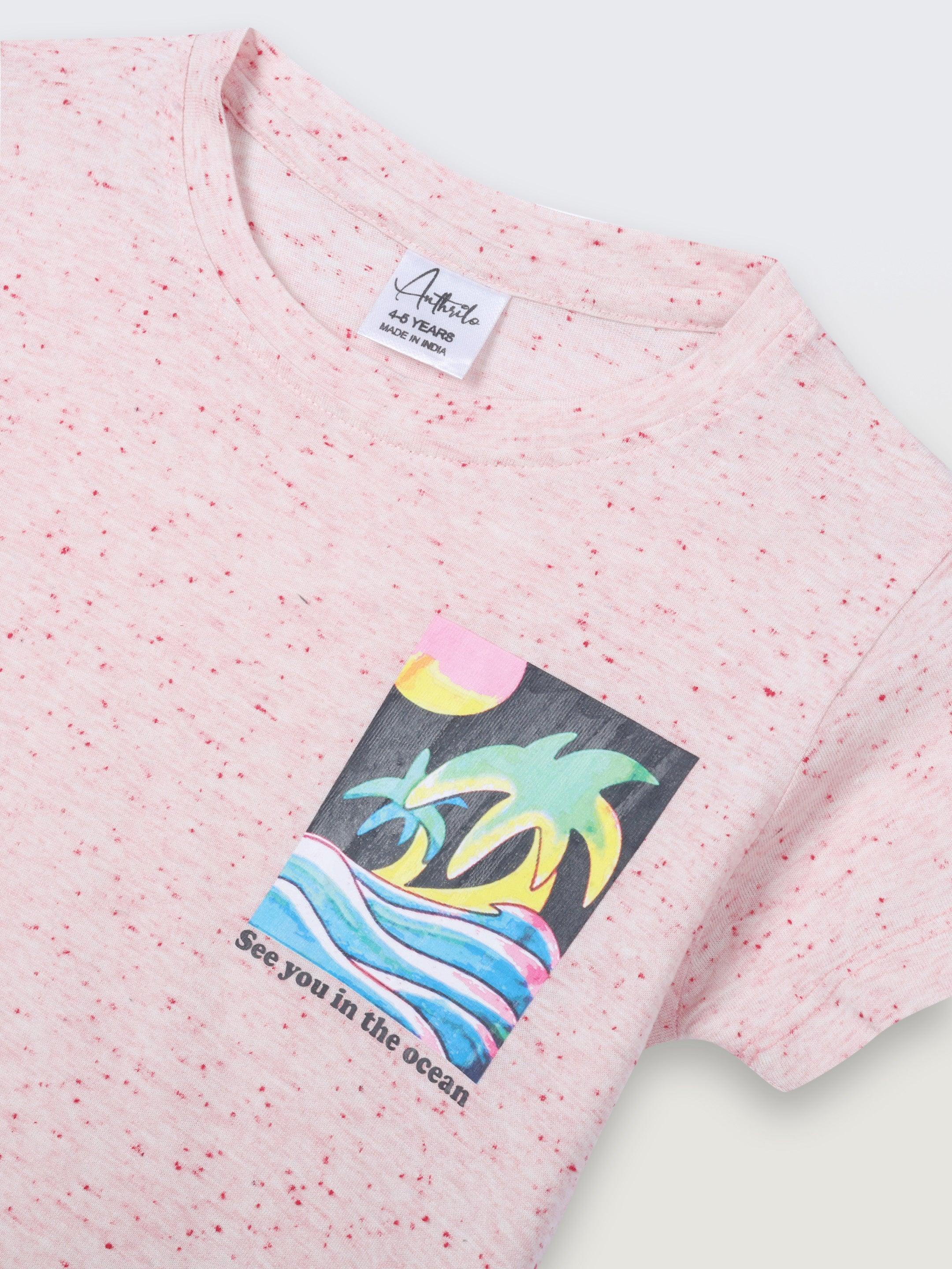 SEA OCEAN MELANGE SHORT SLEEVE BOYS T-SHIRT - PINK - Image 6