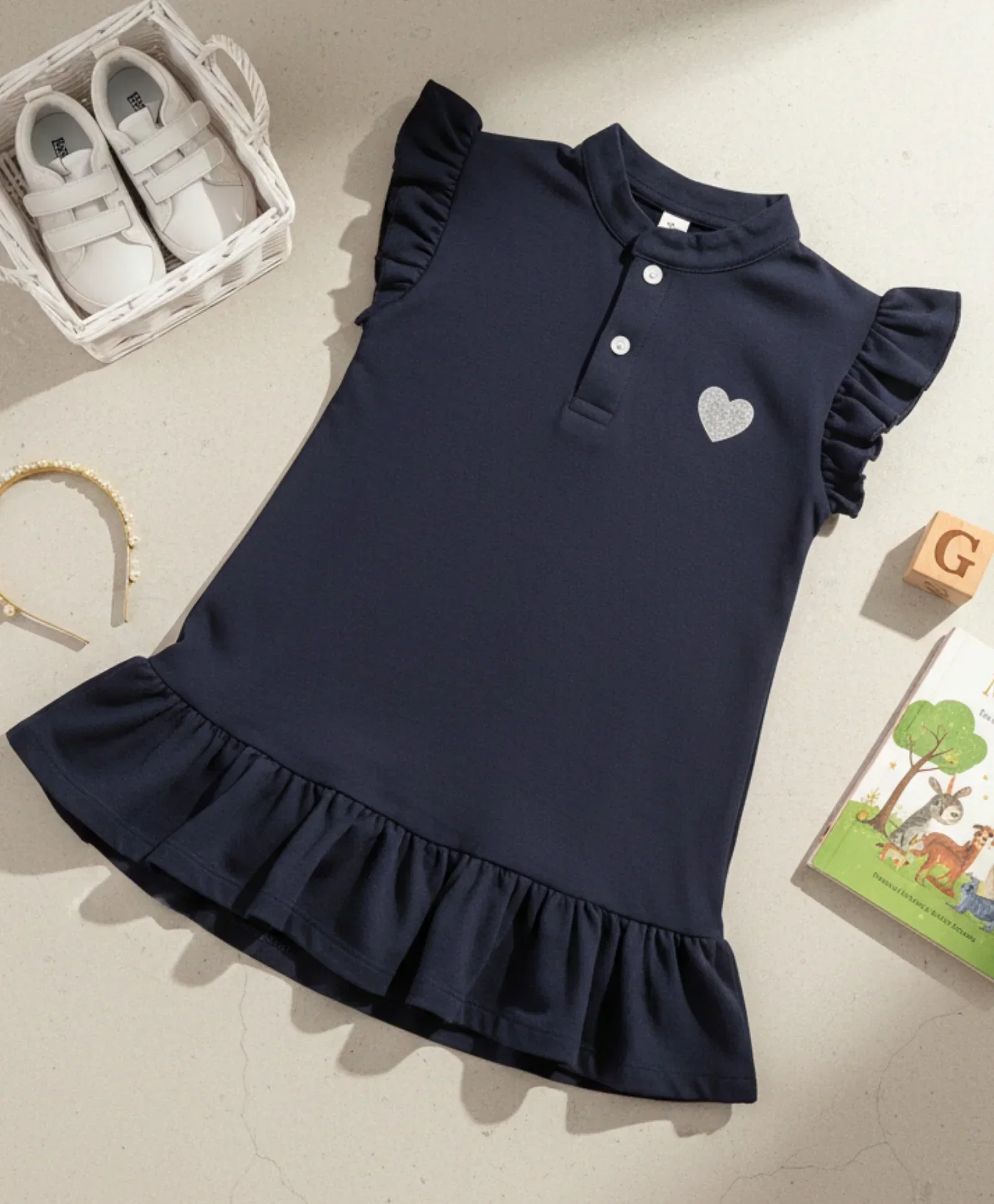 NAVY SILVER HEART SUMMER DRESS - NAVY - Image 7