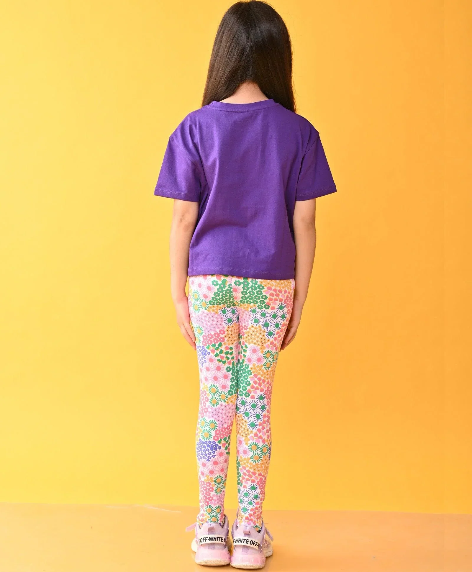 PURPLE FLORAL LEGGINGS SET D - PURPLE/ PINK - Image 3