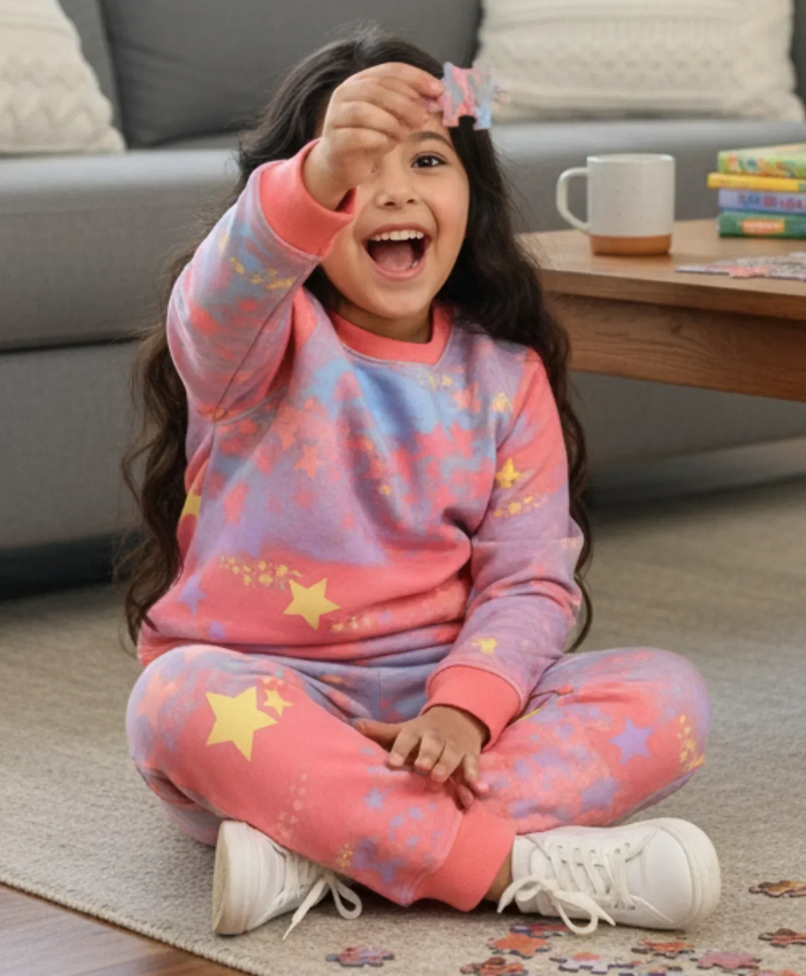 TIE DYE STAR FLEECE SWEATSHIRT JOGGER SET D - PINK - Image 3