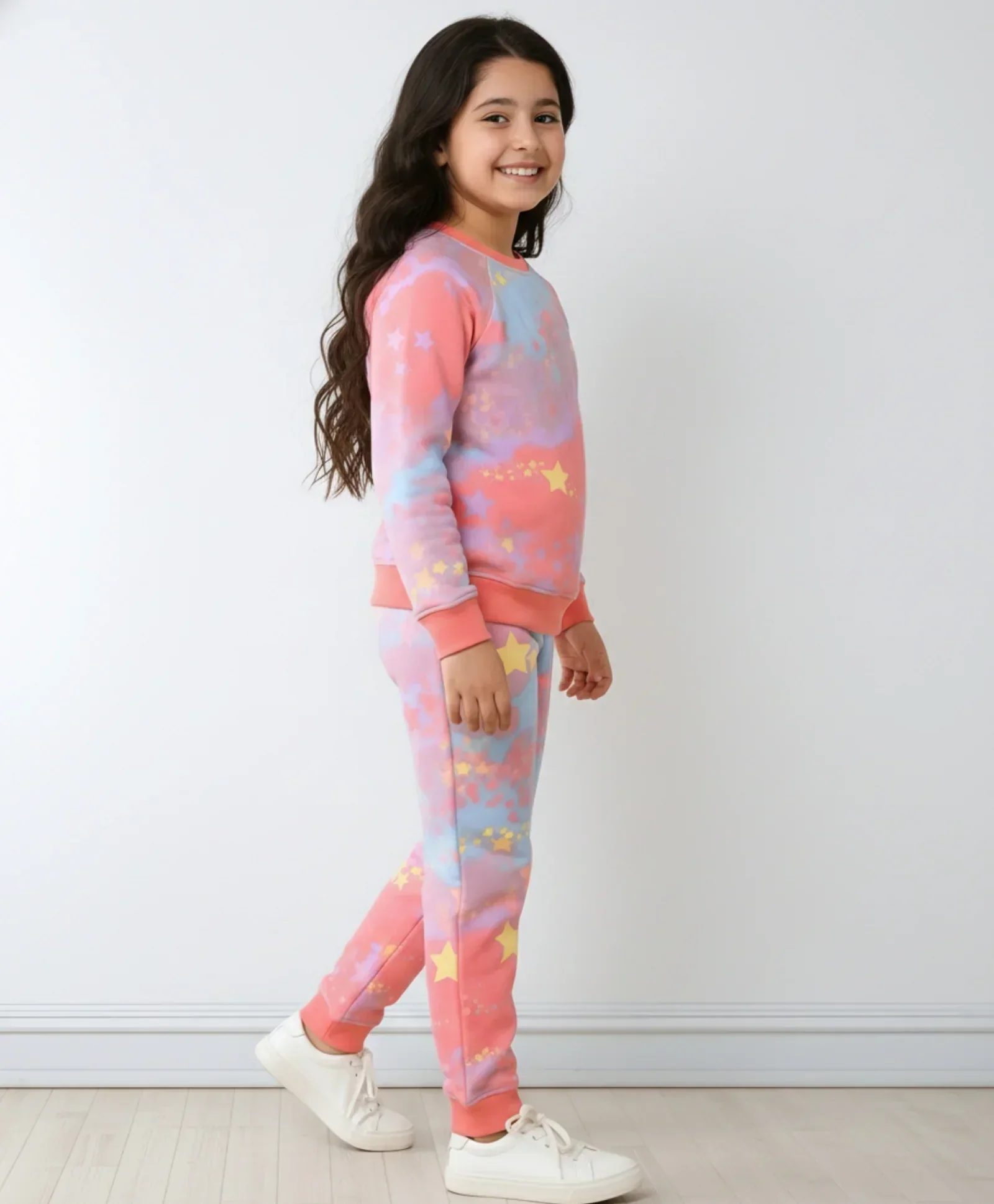 TIE DYE STAR FLEECE SWEATSHIRT JOGGER SET D - PINK - Image 5