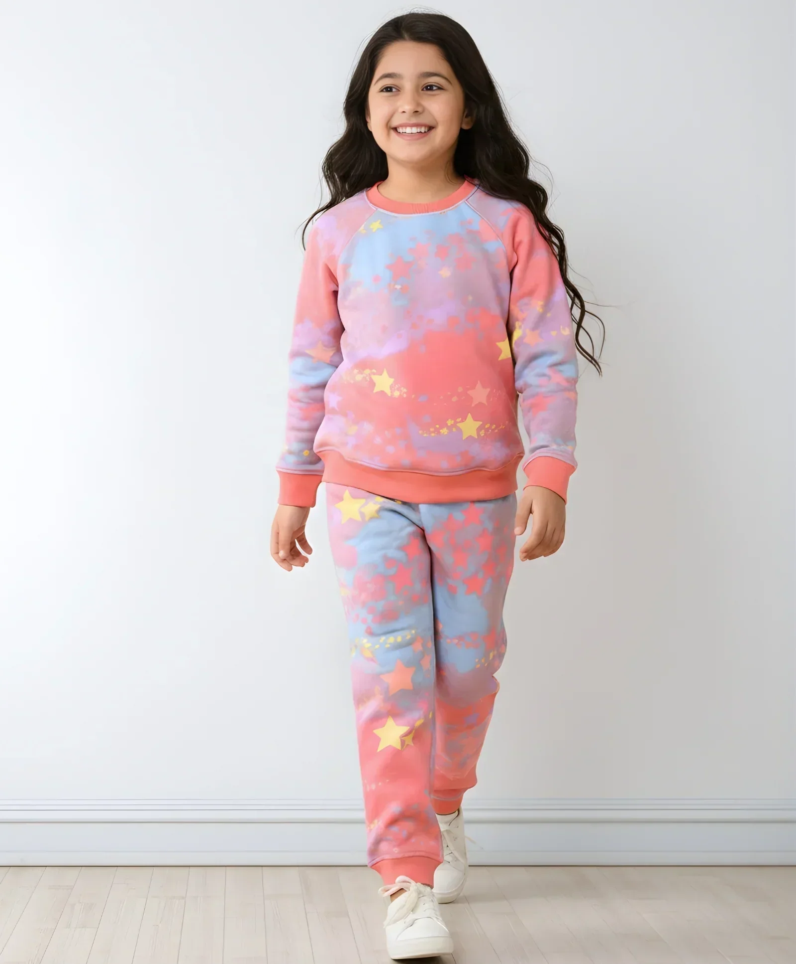 TIE DYE STAR FLEECE SWEATSHIRT JOGGER SET D - PINK - Image 8