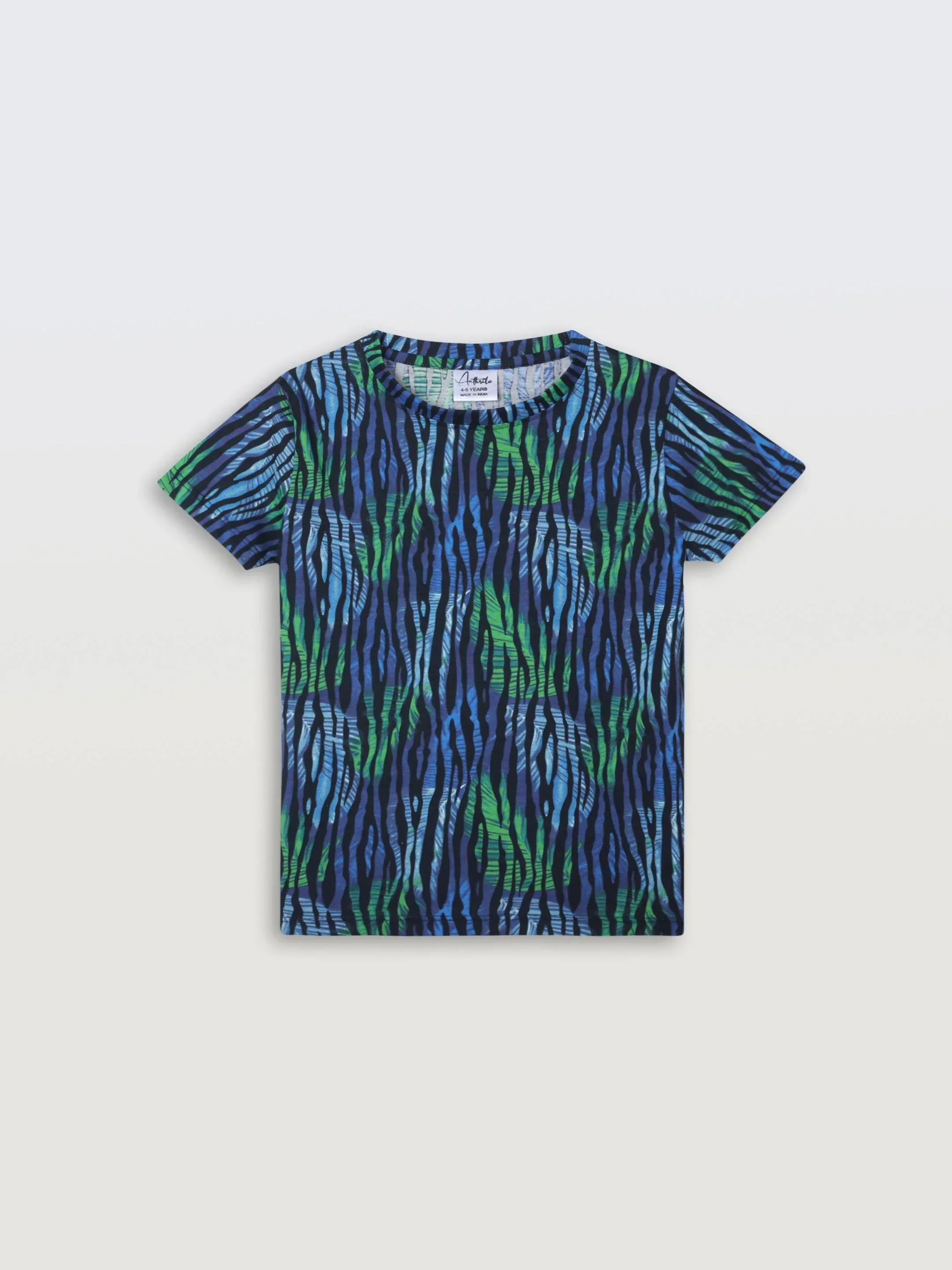 TROPICAL STRIPE SHORT SLEEVE T-SHIRT - BLUE - Image 3
