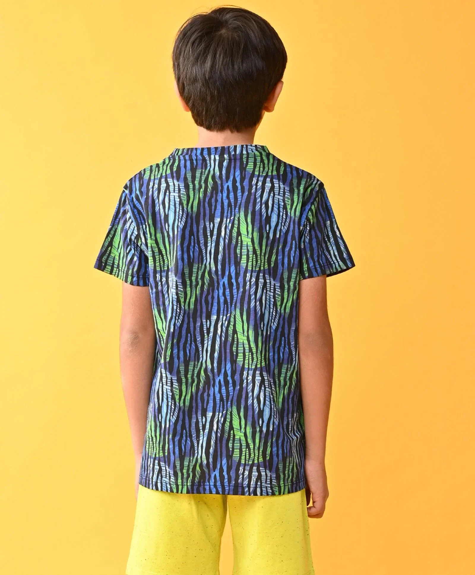 TROPICAL STRIPE SHORT SLEEVE T-SHIRT - BLUE - Image 4