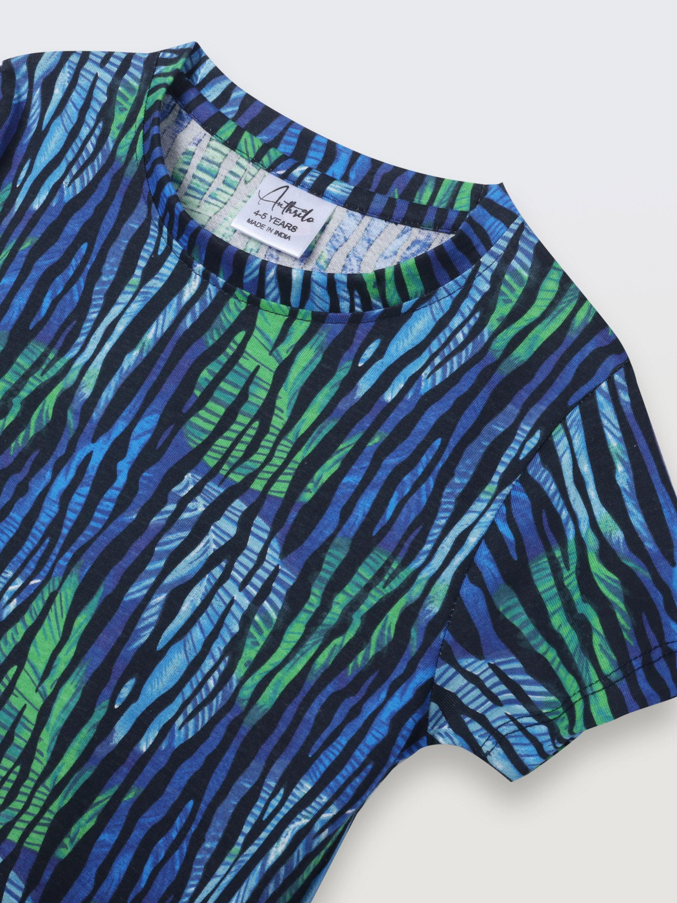 TROPICAL STRIPE SHORT SLEEVE T-SHIRT - BLUE - Image 5