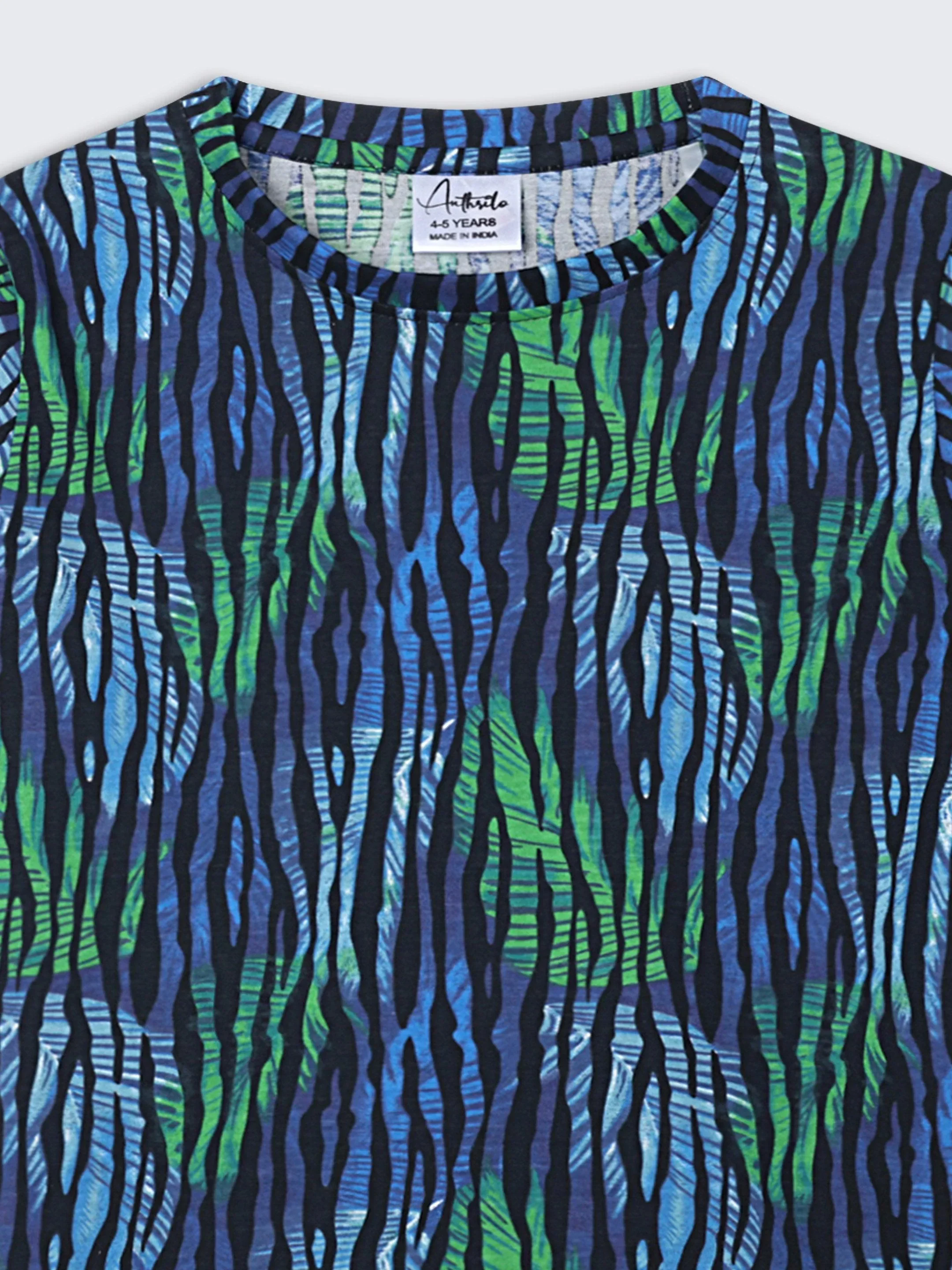 TROPICAL STRIPE SHORT SLEEVE T-SHIRT - BLUE - Image 7