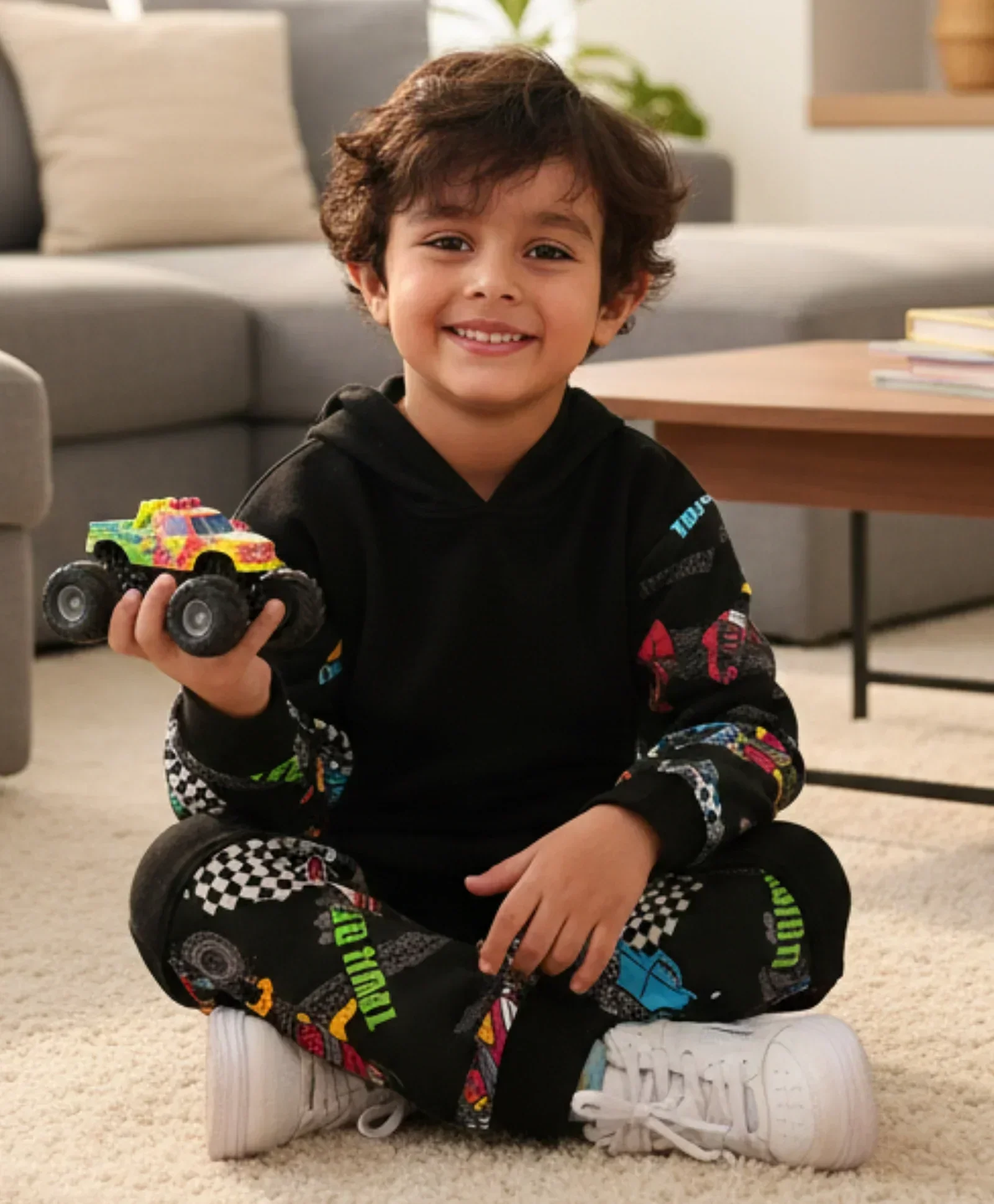 TRUCK BLACK COLOR BLOCK BOYS HOODIE JOGGER SET - BLACK - Image 3