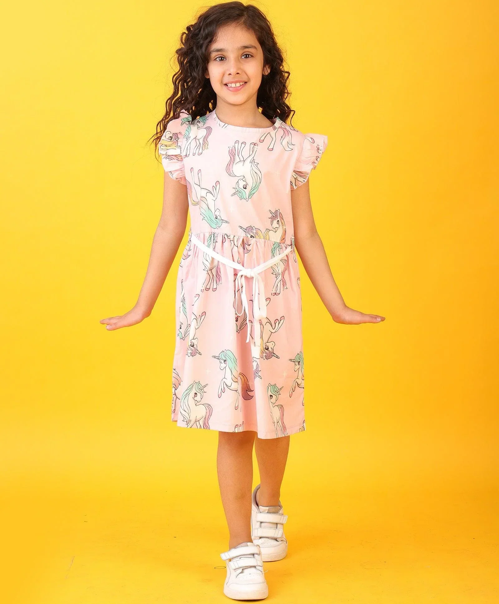 UNICORN STAR PINK FRILL DRESS- PINK WOVEN - Image 4