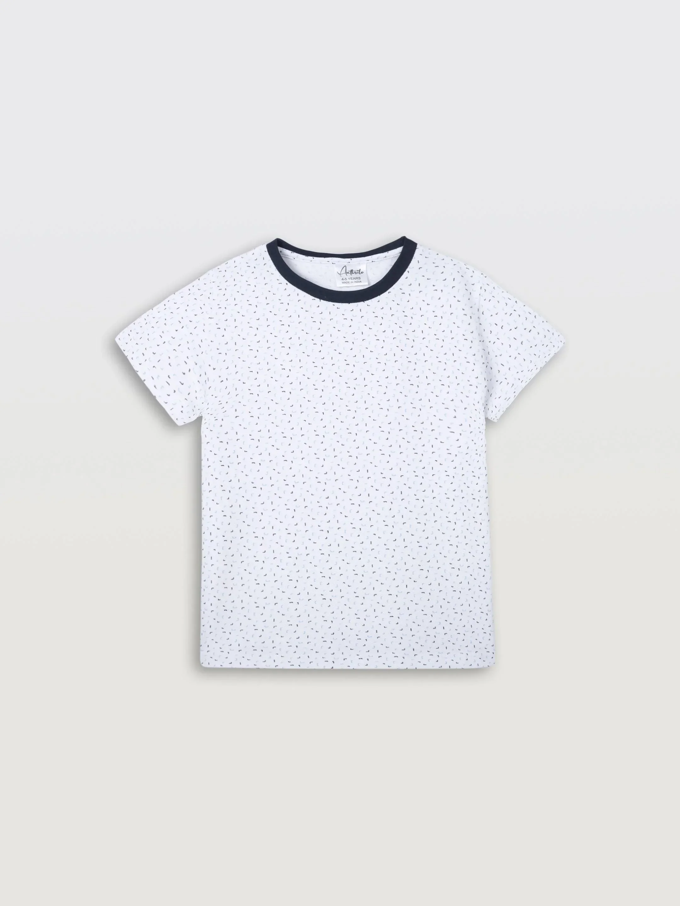 WHITE DOTTED NAVY RIB SHORT SLEEVE BOYS T-SHIRT - WHITE - Image 3