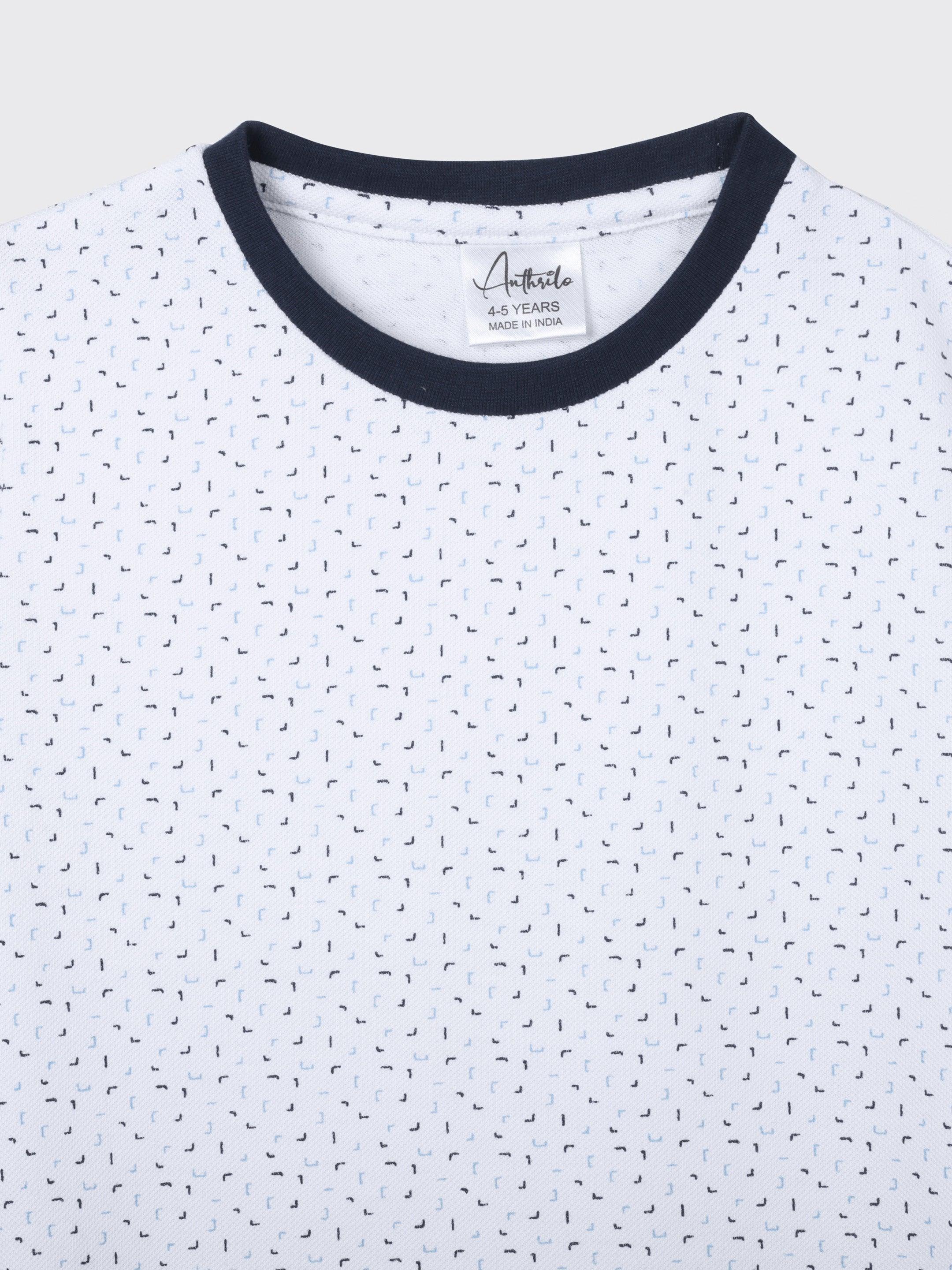 WHITE DOTTED NAVY RIB SHORT SLEEVE BOYS T-SHIRT - WHITE - Image 4