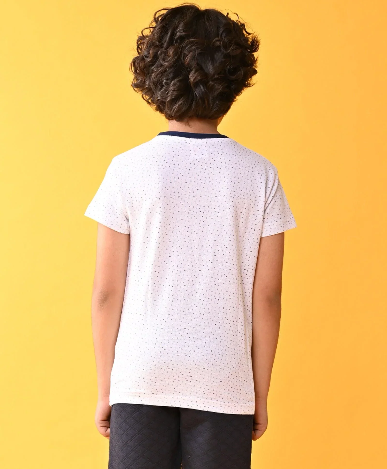 WHITE DOTTED NAVY RIB SHORT SLEEVE BOYS T-SHIRT - WHITE - Image 5