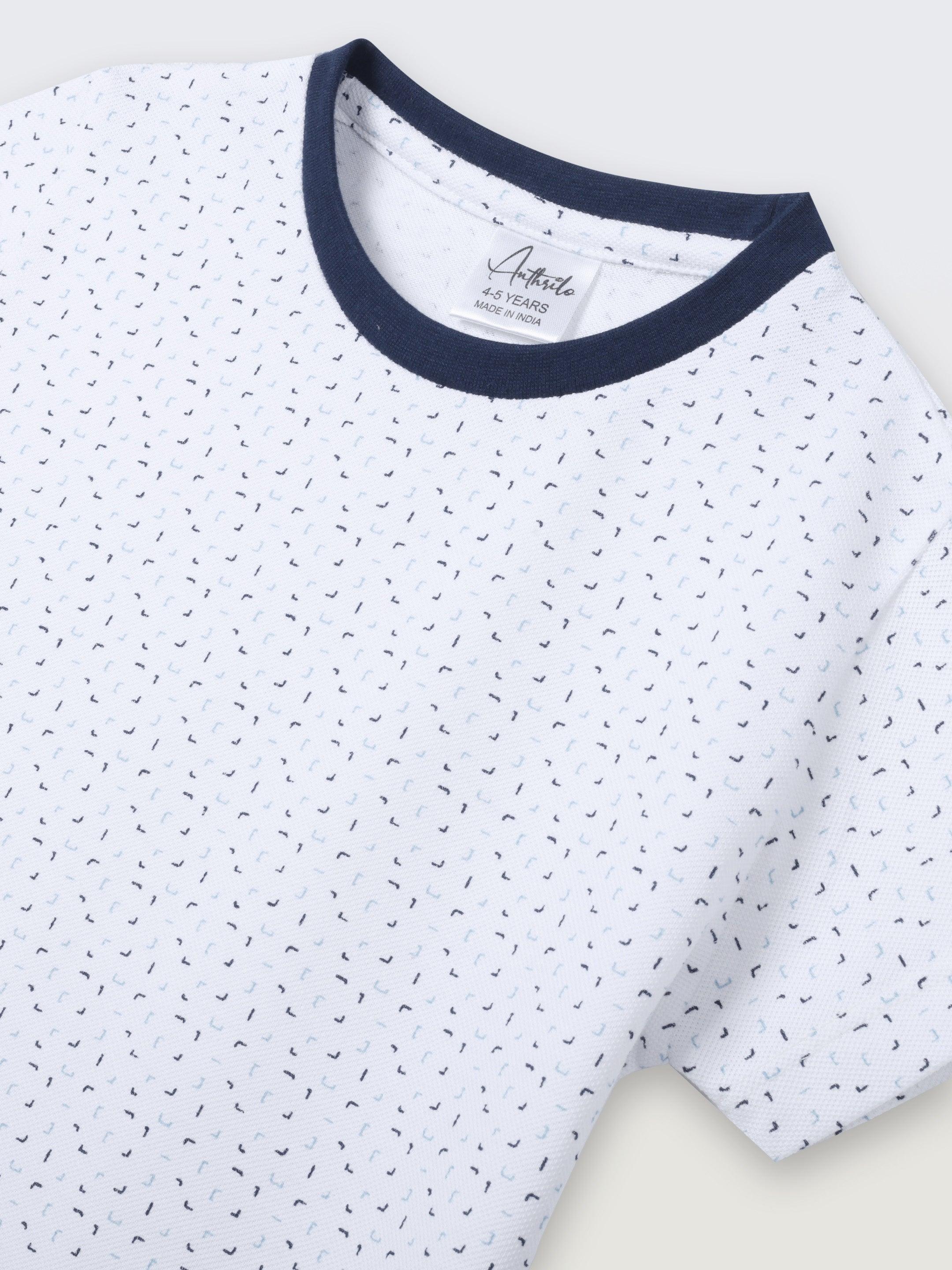 WHITE DOTTED NAVY RIB SHORT SLEEVE BOYS T-SHIRT - WHITE - Image 6